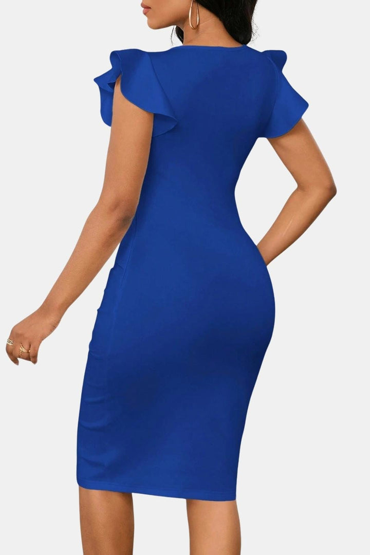 Evelina | Women's V Neck Frill Detail Cocktail Dress Fitted