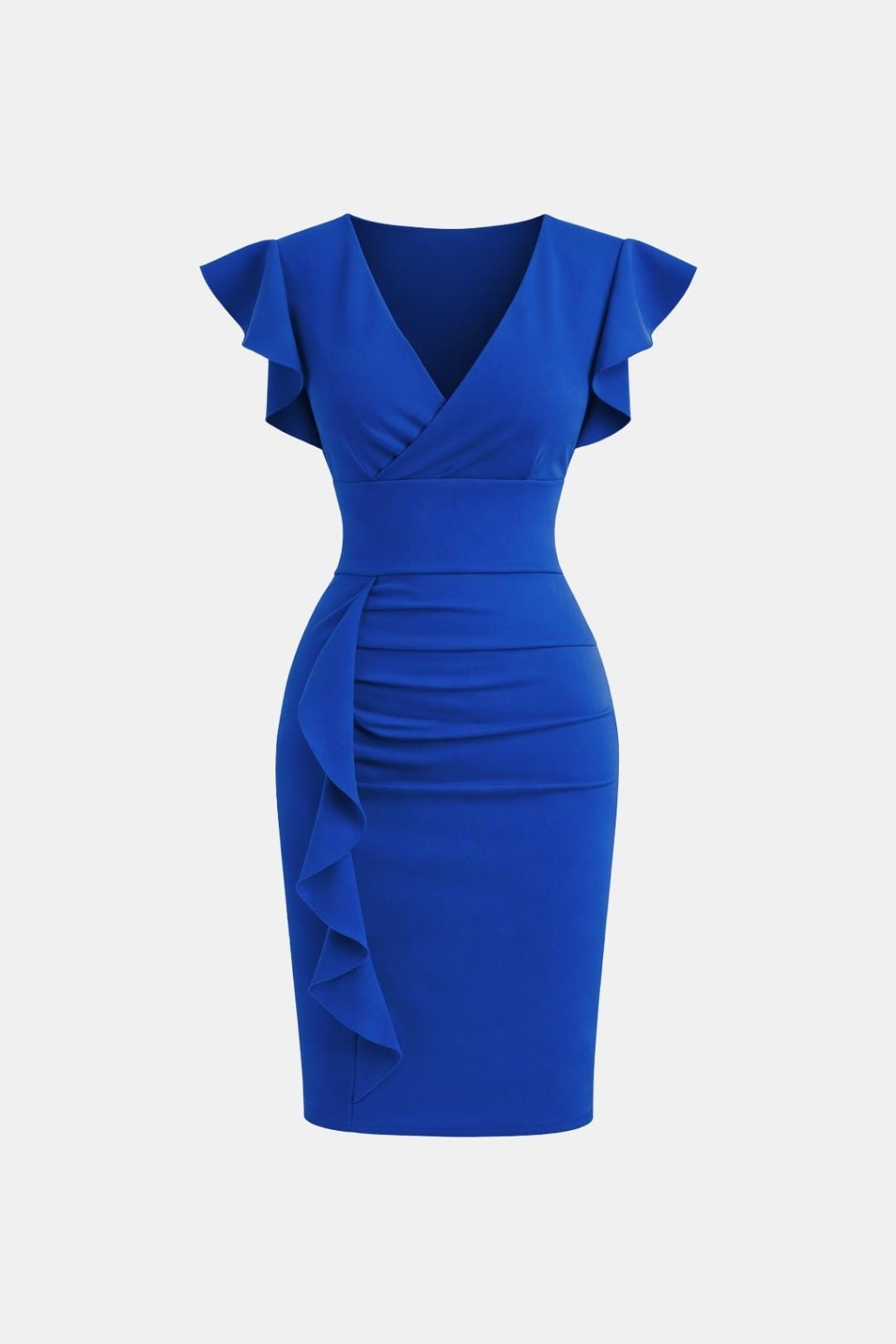 Evelina | Women's V Neck Frill Detail Cocktail Dress Fitted
