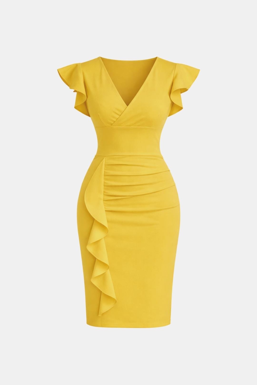 Evelina | Women's V Neck Frill Detail Cocktail Dress Fitted