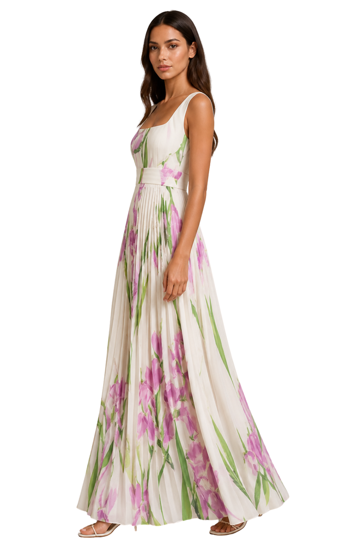 Evelyn | Women's Wedding Guest Floral Pleated Maxi-Dress