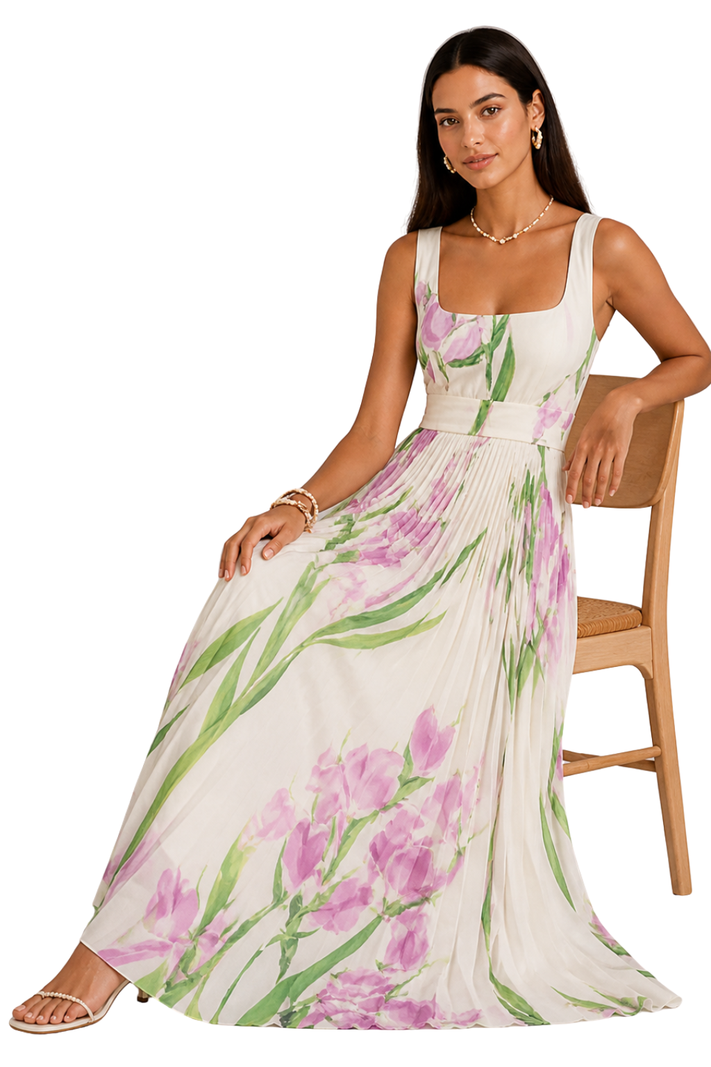 Evelyn | Women's Wedding Guest Floral Pleated Maxi-Dress