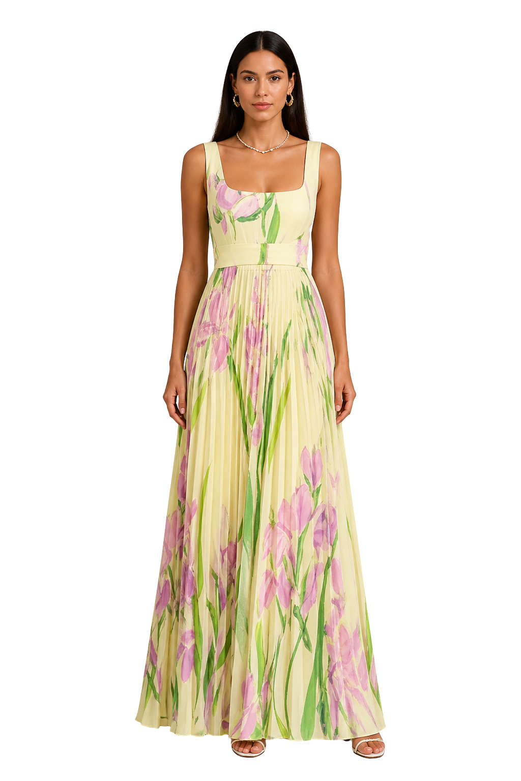 Evelyn | Women's Wedding Guest Floral Pleated Maxi-Dress
