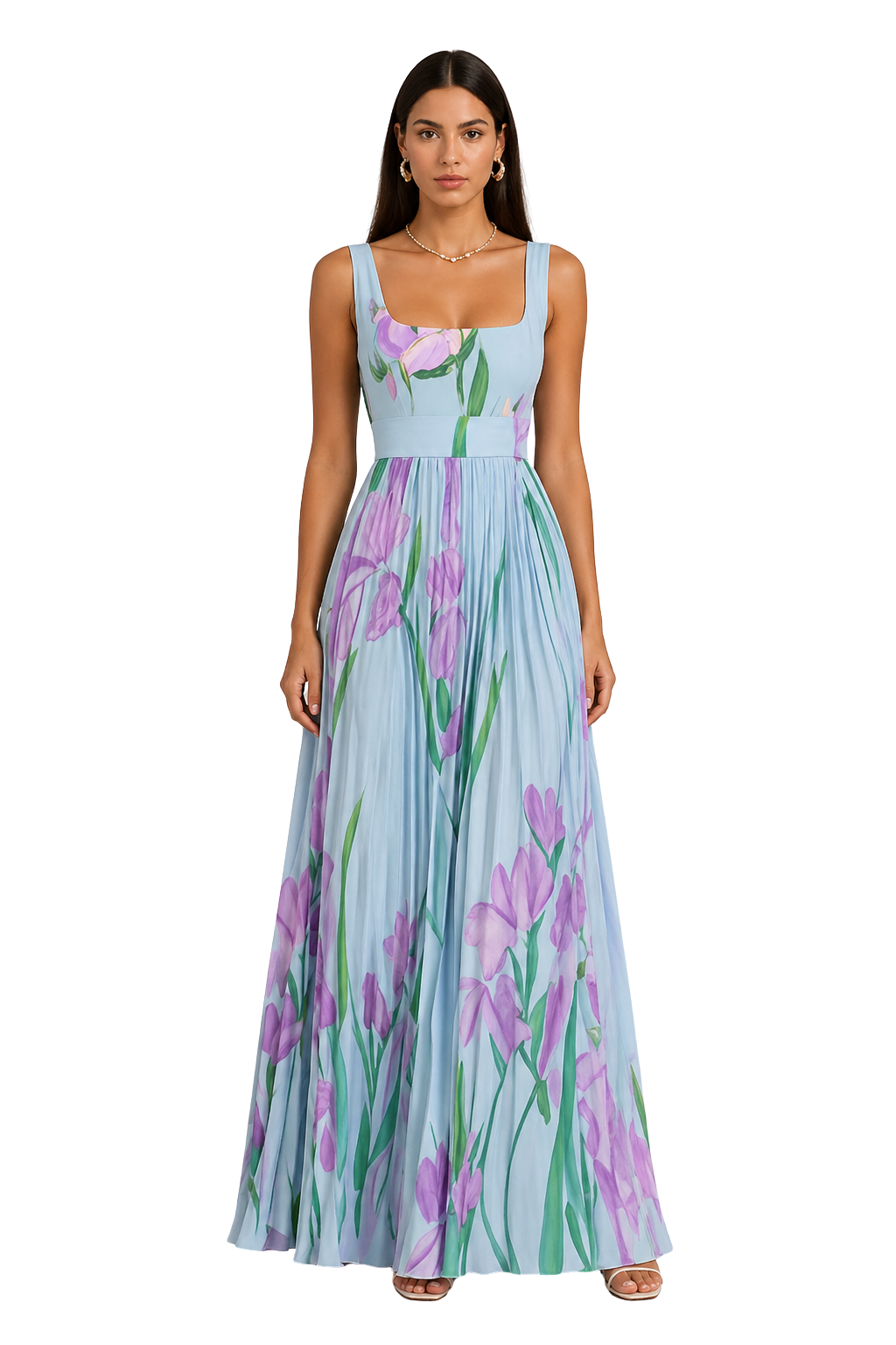 Evelyn | Women's Wedding Guest Floral Pleated Maxi-Dress