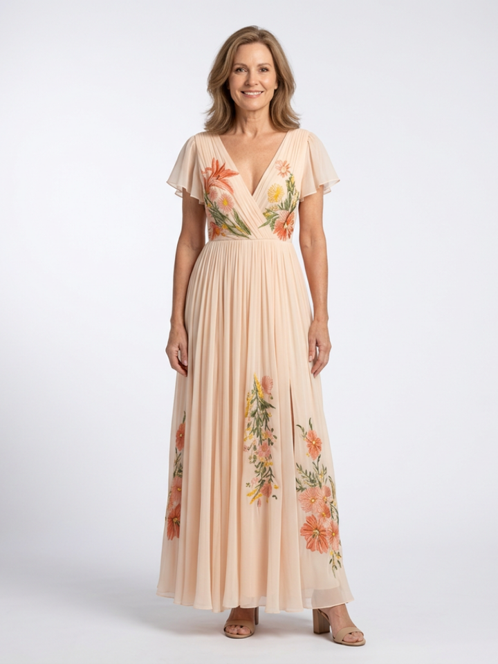 Evelyn | Women's Summer Maxi Dress V Neck Pleated Floral
