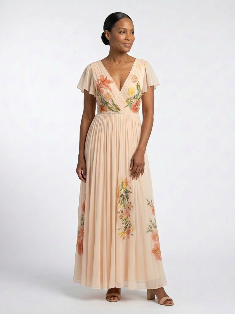 Evelyn | Women's Summer Maxi Dress V Neck Pleated Floral