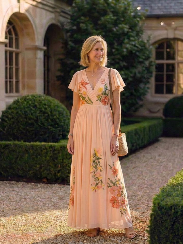 Evelyn | Women's Summer Maxi Dress V Neck Pleated Floral