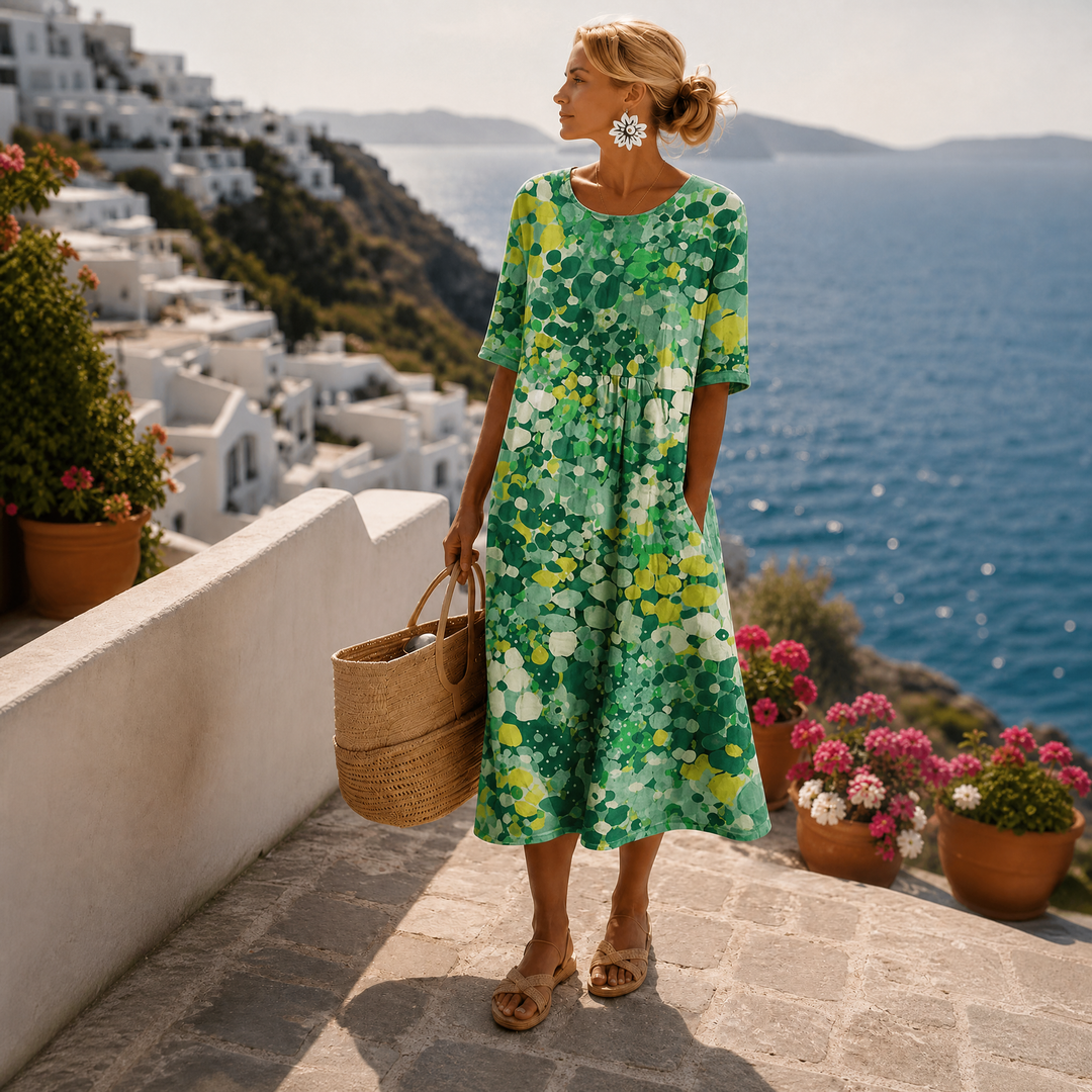 Florence | Women's Floral Round Neck Short Sleeve Midi Dress