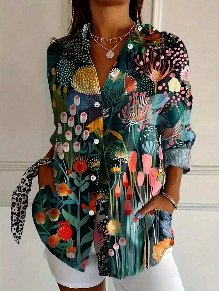 Florence | Women's Oversized Printed Collared Long Sleeve Blouse