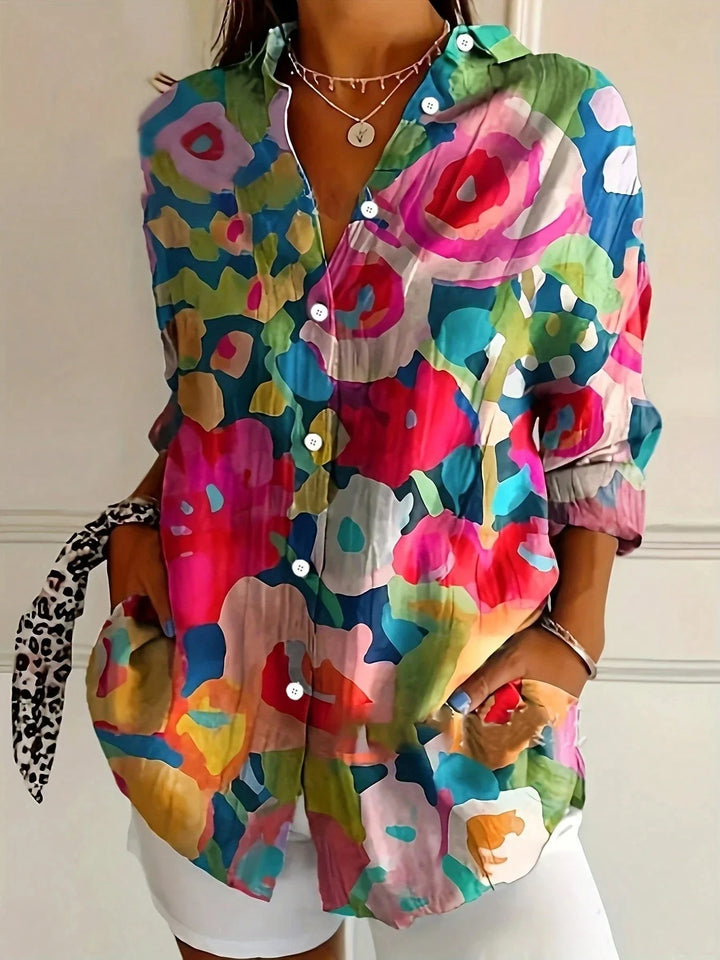 Florence | Women's Oversized Printed Collared Long Sleeve Blouse