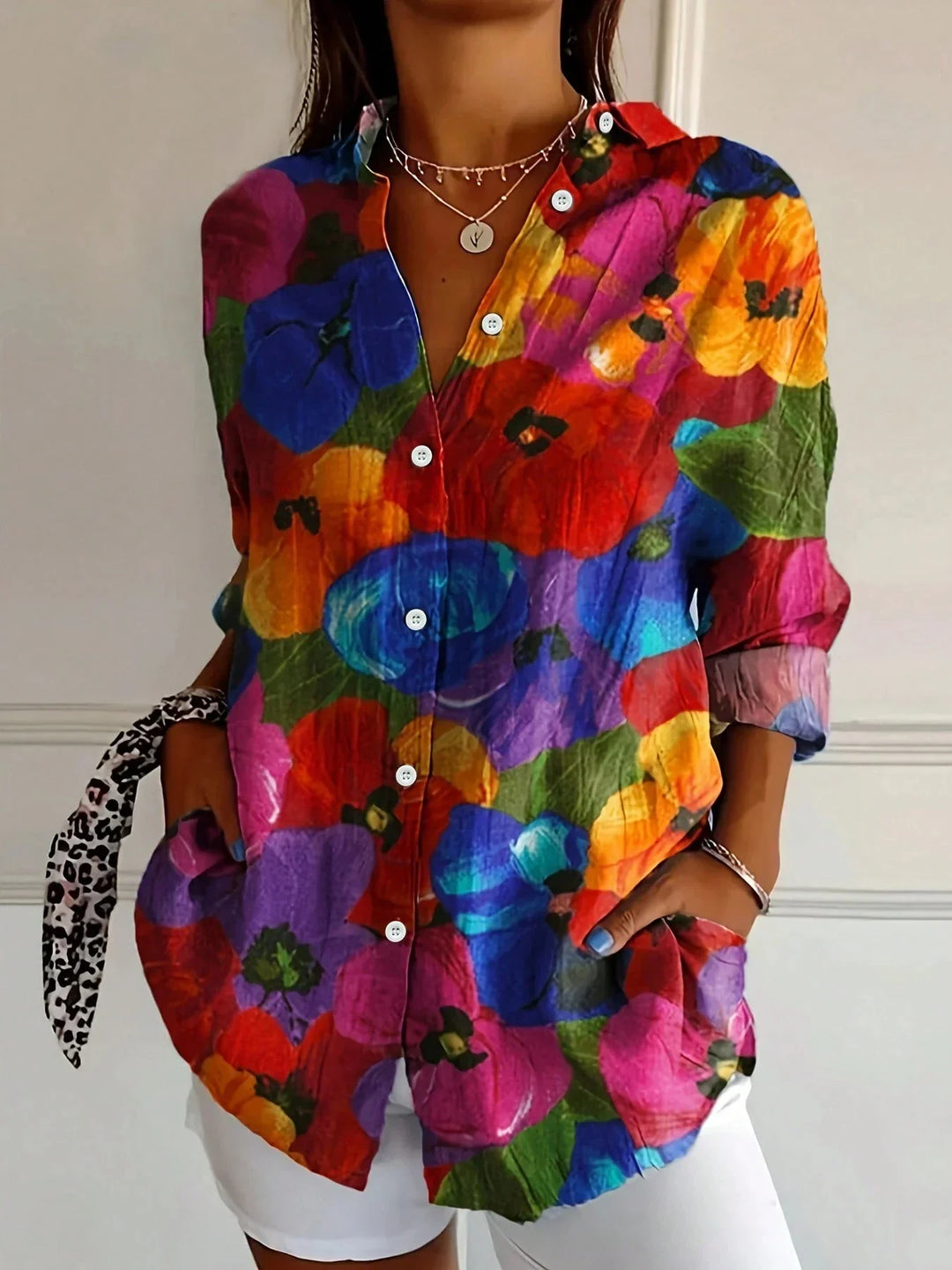 Florence | Women's Oversized Printed Collared Long Sleeve Blouse