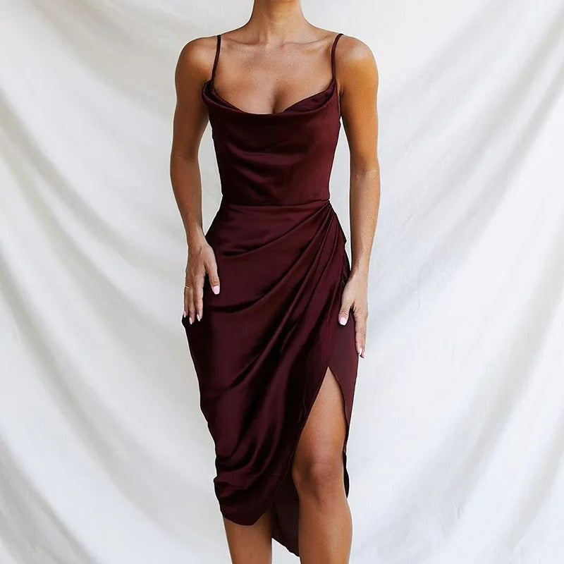 Frederica | Women's Ruffled Sating Wedding Guest Midi Dress