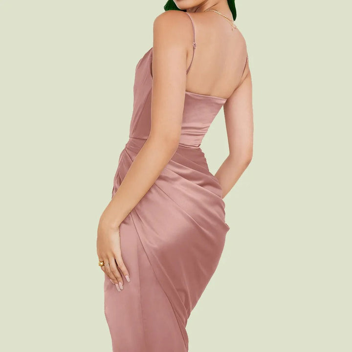 Frederica | Women's Ruffled Sating Wedding Guest Midi Dress