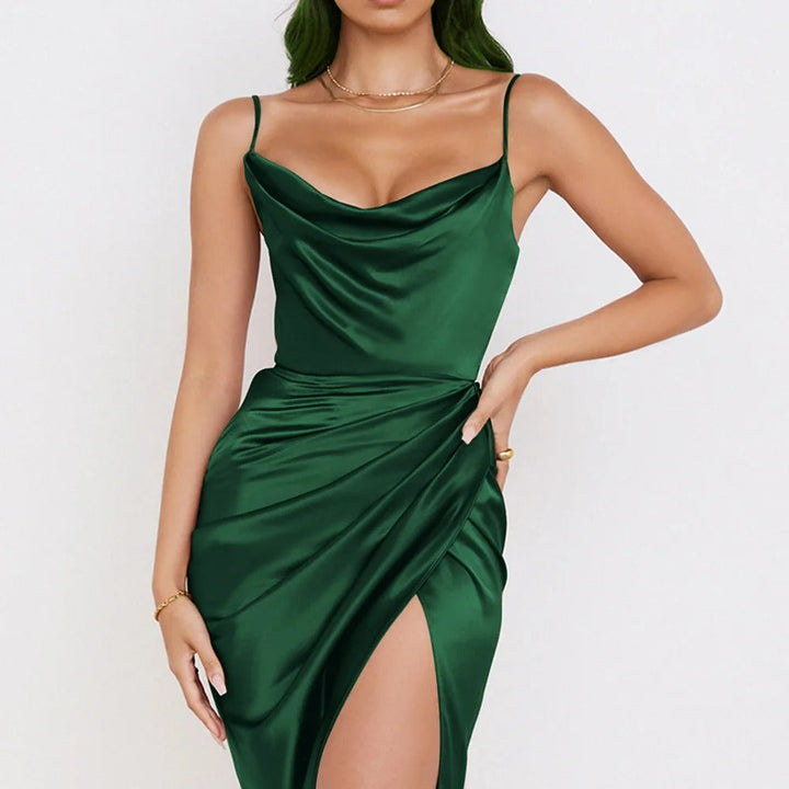 Frederica | Women's Ruffled Sating Wedding Guest Midi Dress
