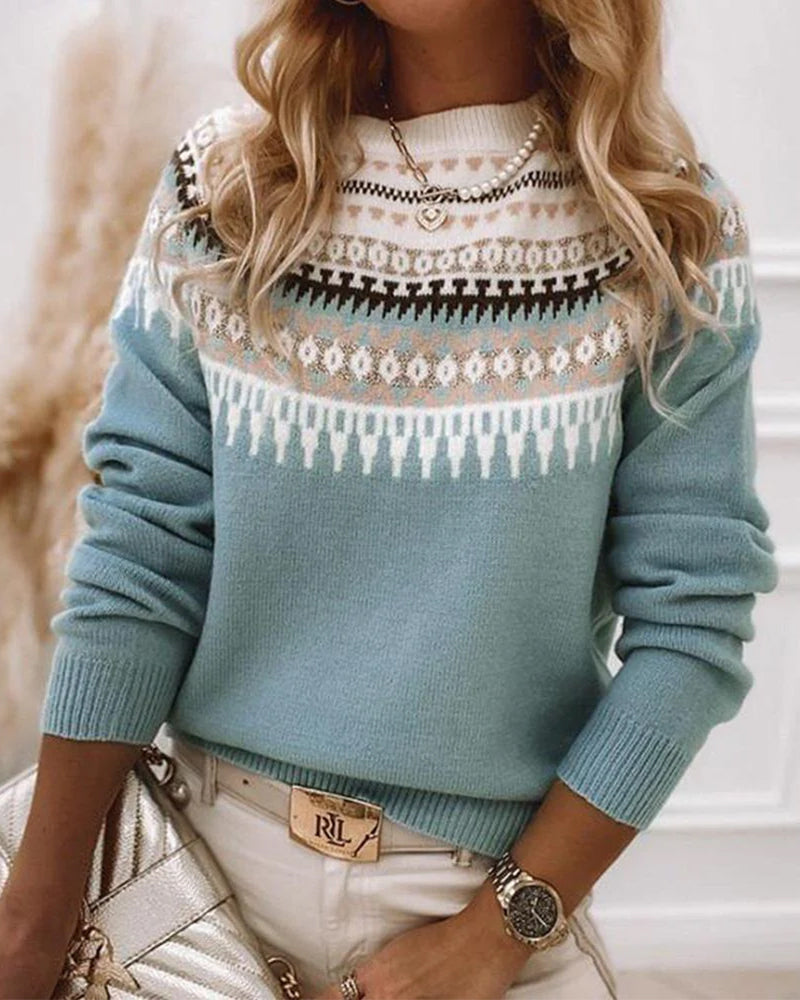 Hazel | Women's Fair Isle Round Neck Long Sleeve Jumper