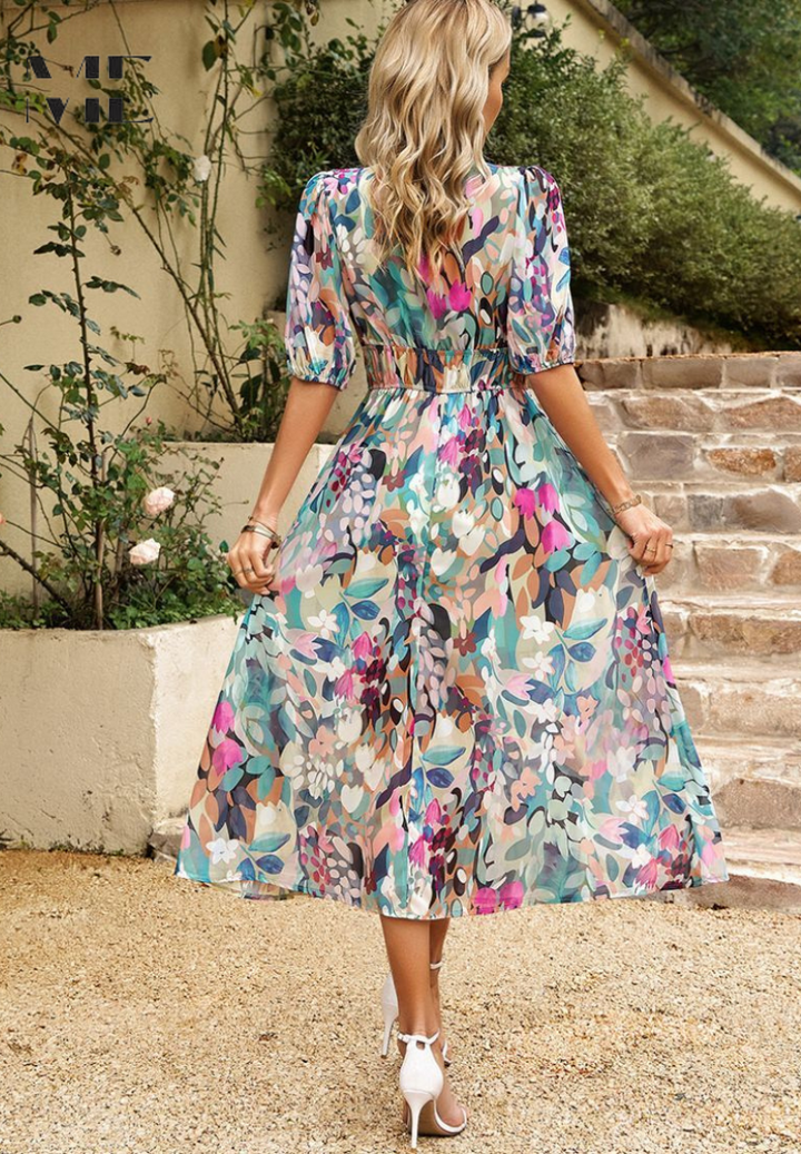 Henrietta | Women's Wedding Guest V Neck Floral Midi Dress
