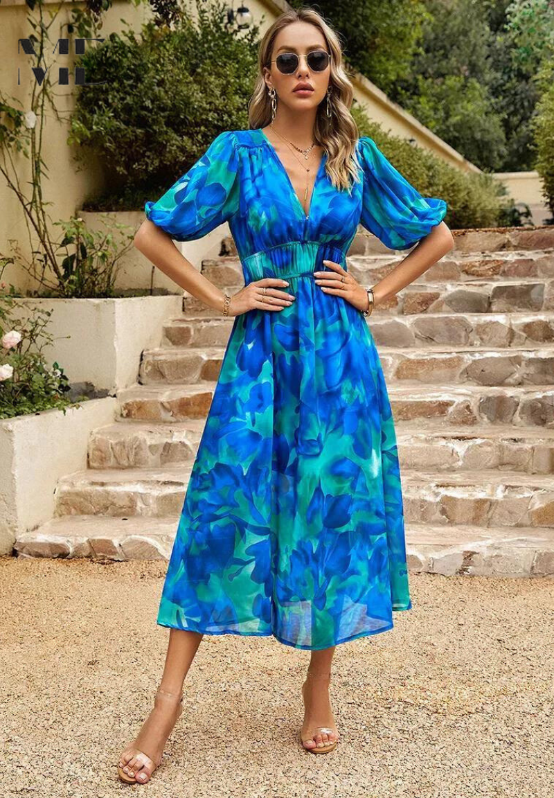 Henrietta | Women's Wedding Guest V Neck Floral Midi Dress
