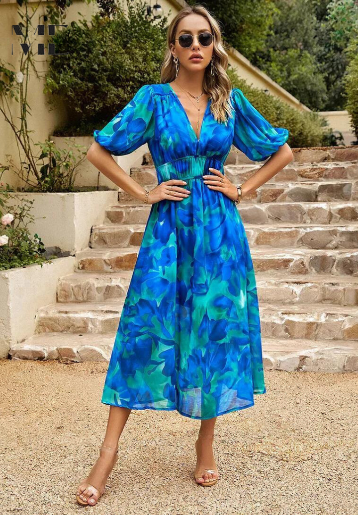 Henrietta | Women's Wedding Guest V Neck Floral Midi Dress