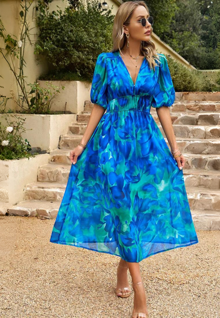 Henrietta | Women's Wedding Guest V Neck Floral Midi Dress