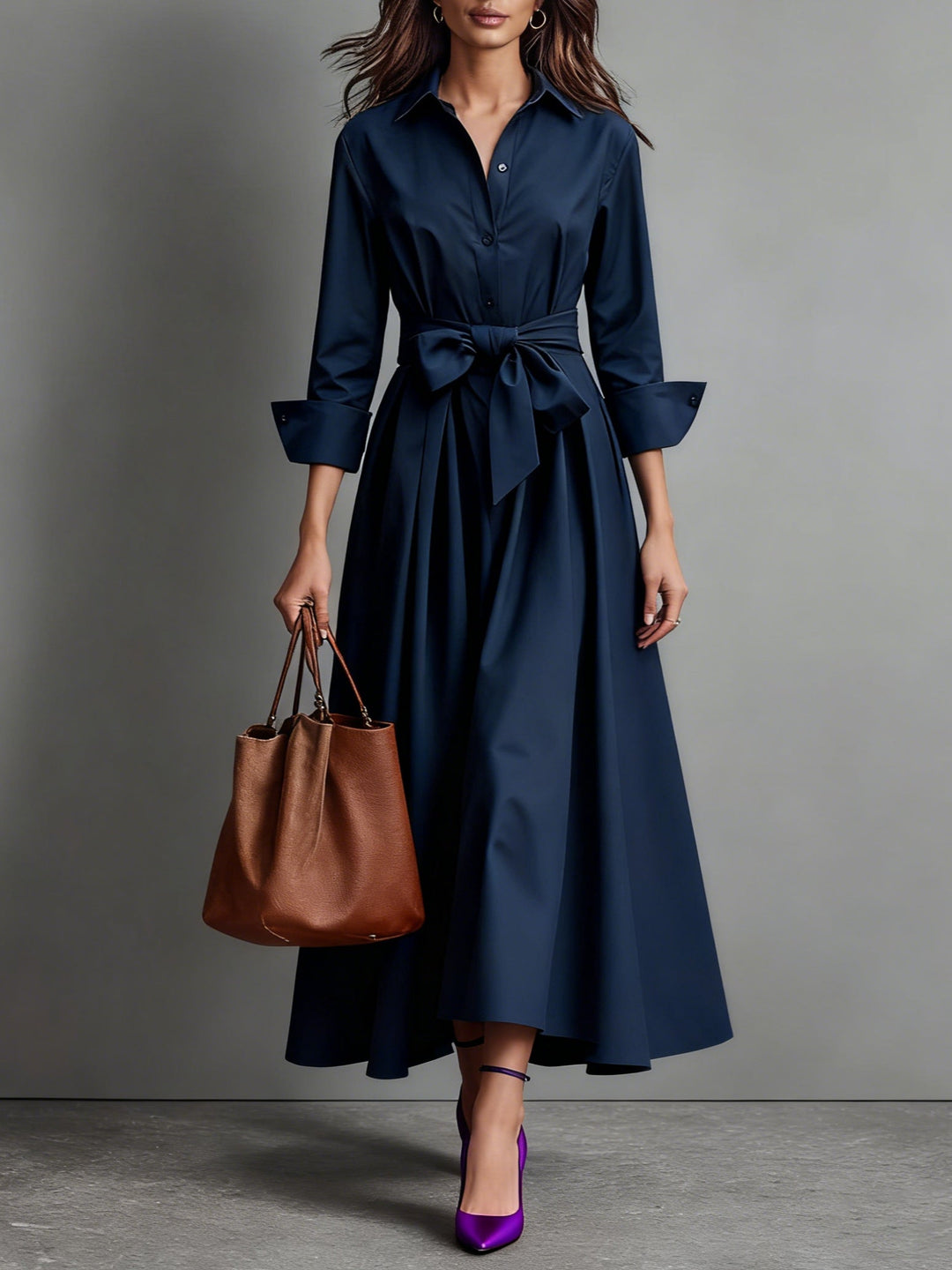 Honoria | Women's Wedding Guest Shirt Collar Midi Dress