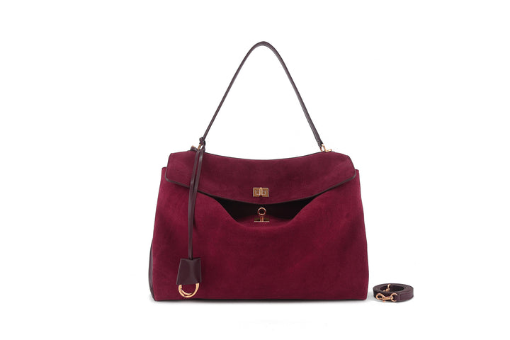 Shoulder Bag – Oval Shape, Lock Closure, Retro Style