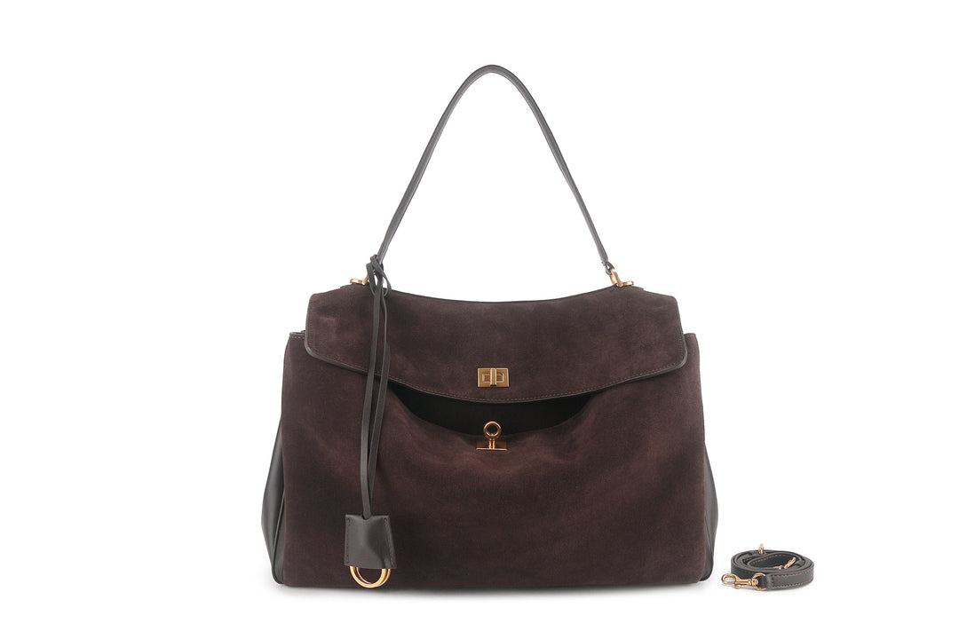 Shoulder Bag – Oval Shape, Lock Closure, Retro Style