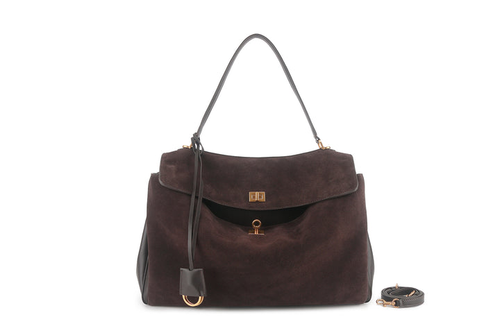 Shoulder Bag – Oval Shape, Lock Closure, Retro Style