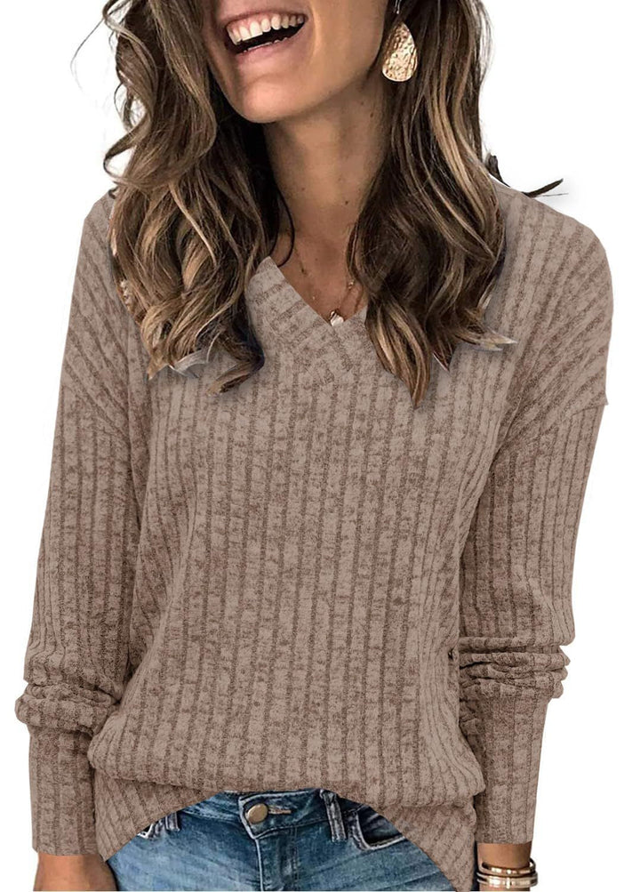 Iris | Women's Oversized Ribbed V-Neck Long Sleeve Jumper