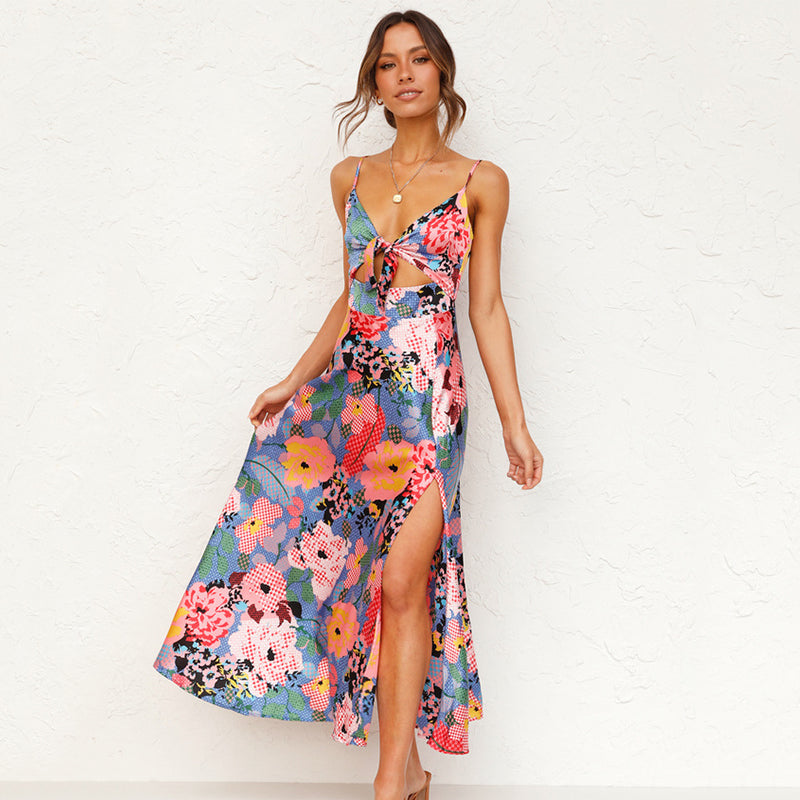 Isabella | Women's Floral Tie Front Midi Dress Spaghetti Strap