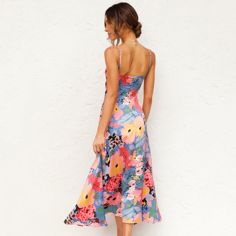 Isabella | Women's Floral Tie Front Midi Dress Spaghetti Strap