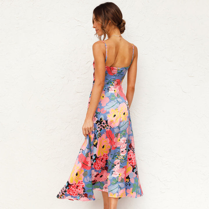 Isabella | Women's Floral Tie Front Midi Dress Spaghetti Strap