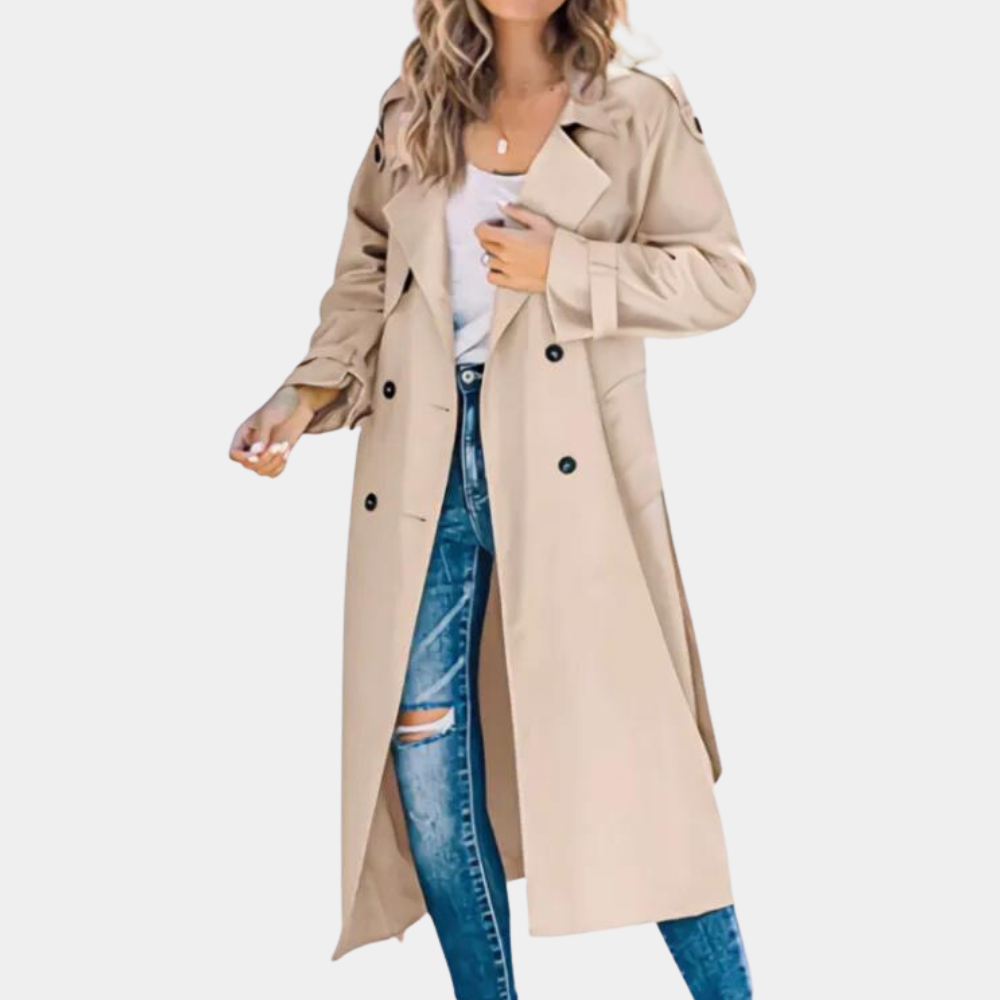 Isla | Women's Classic Double-Breasted Long Trench Coat