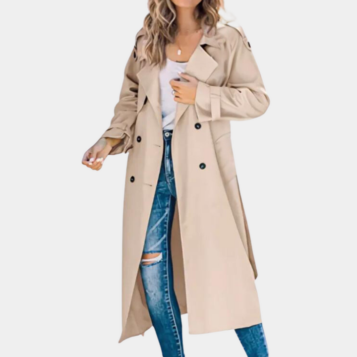 Isla | Women's Classic Double-Breasted Long Trench Coat