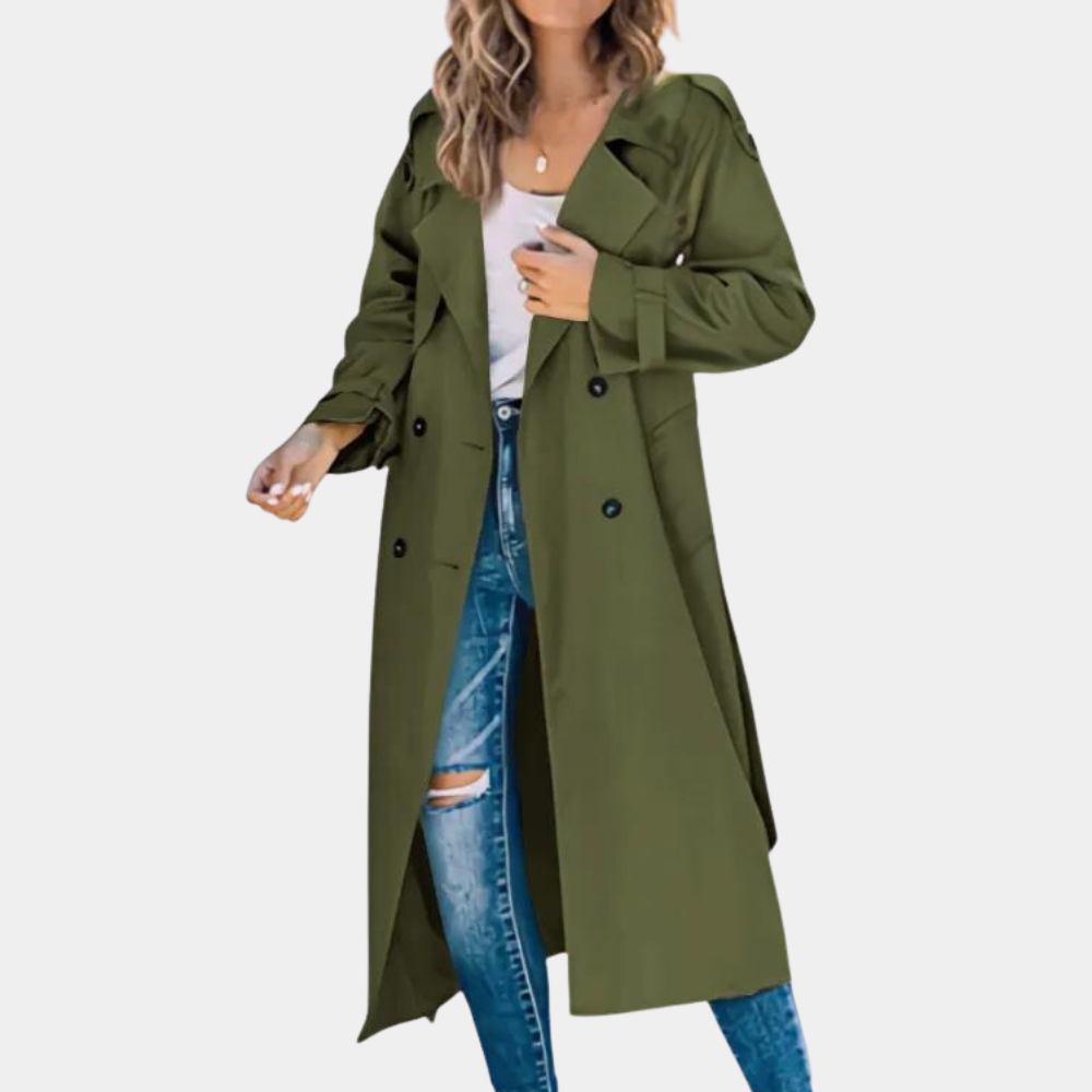 Isla | Women's Classic Double-Breasted Long Trench Coat