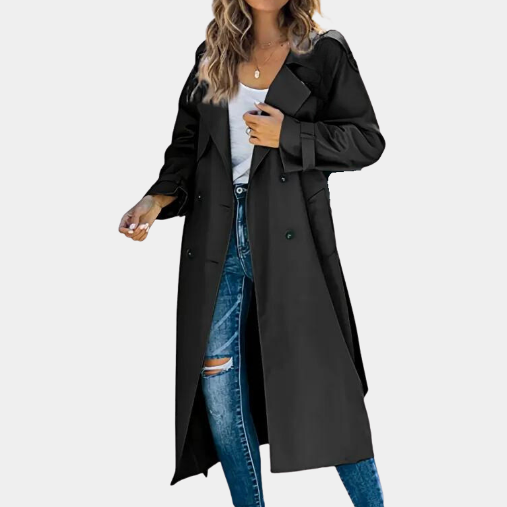Isla | Women's Classic Double-Breasted Long Trench Coat
