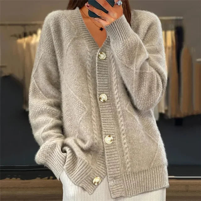Isla | Women's Oversized V-Neck Button Front Cardigan