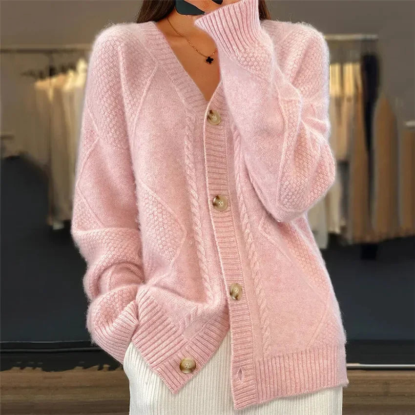 Isla | Women's Oversized V-Neck Button Front Cardigan