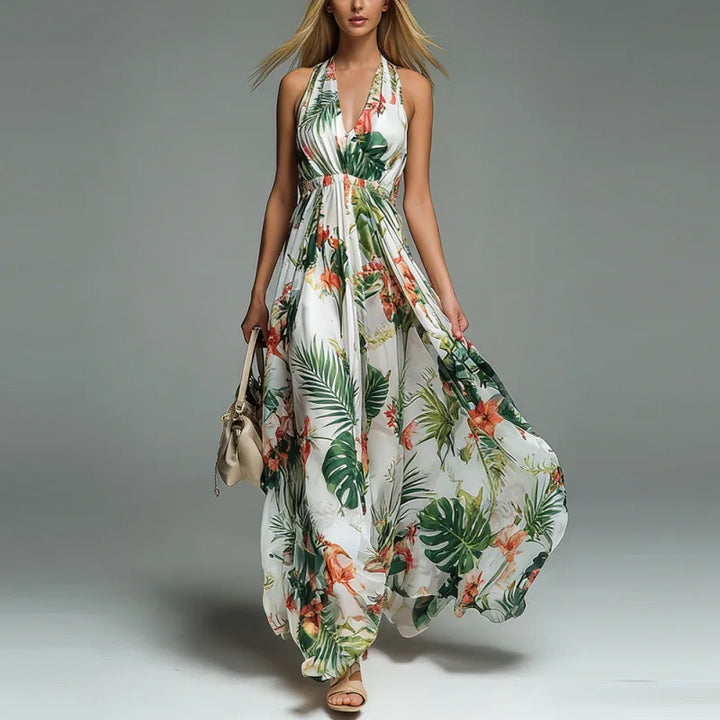 Isla | Women's Summer Tropical Floral Halter Maxi Dress