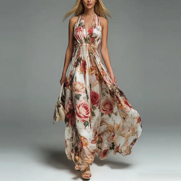 Isla | Women's Summer Tropical Floral Halter Maxi Dress