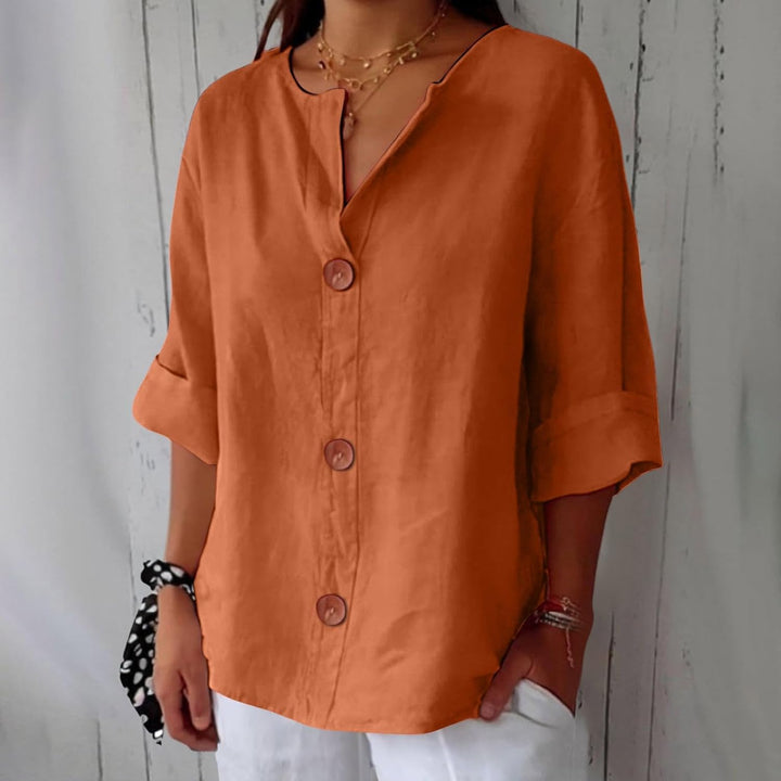 Josephine | Women's V-Neck Roll-Up Sleeve Blouse
