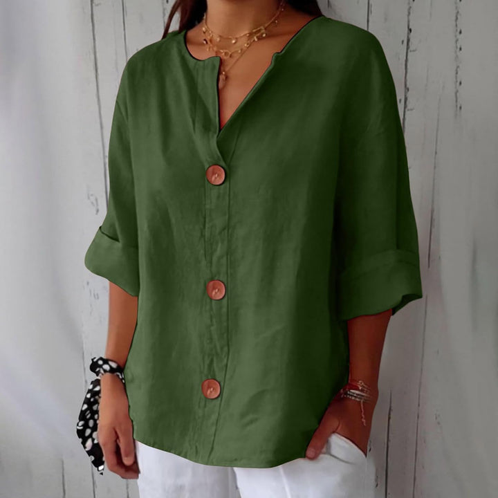 Josephine | Women's V-Neck Roll-Up Sleeve Blouse