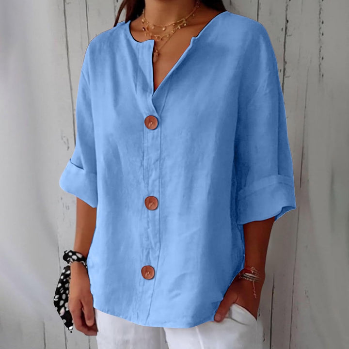 Josephine | Women's V-Neck Roll-Up Sleeve Blouse