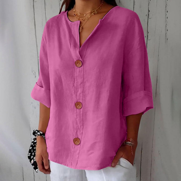 Josephine | Women's V-Neck Roll-Up Sleeve Blouse