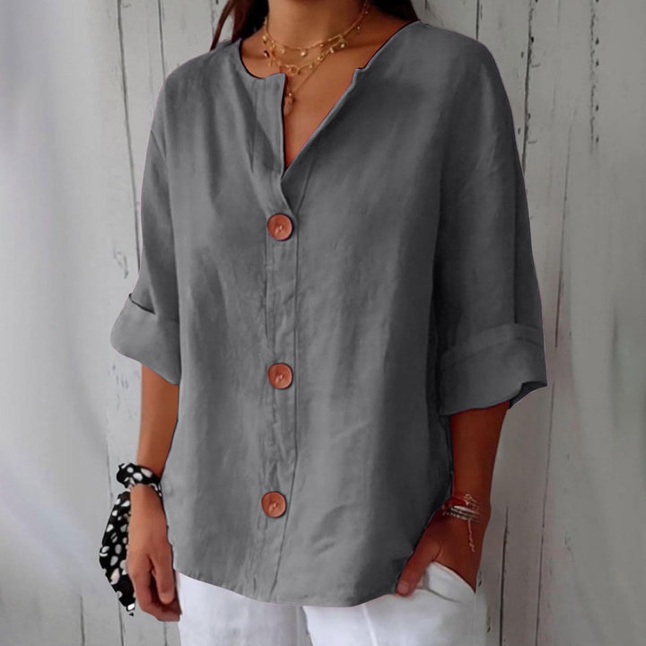 Josephine | Women's V-Neck Roll-Up Sleeve Blouse