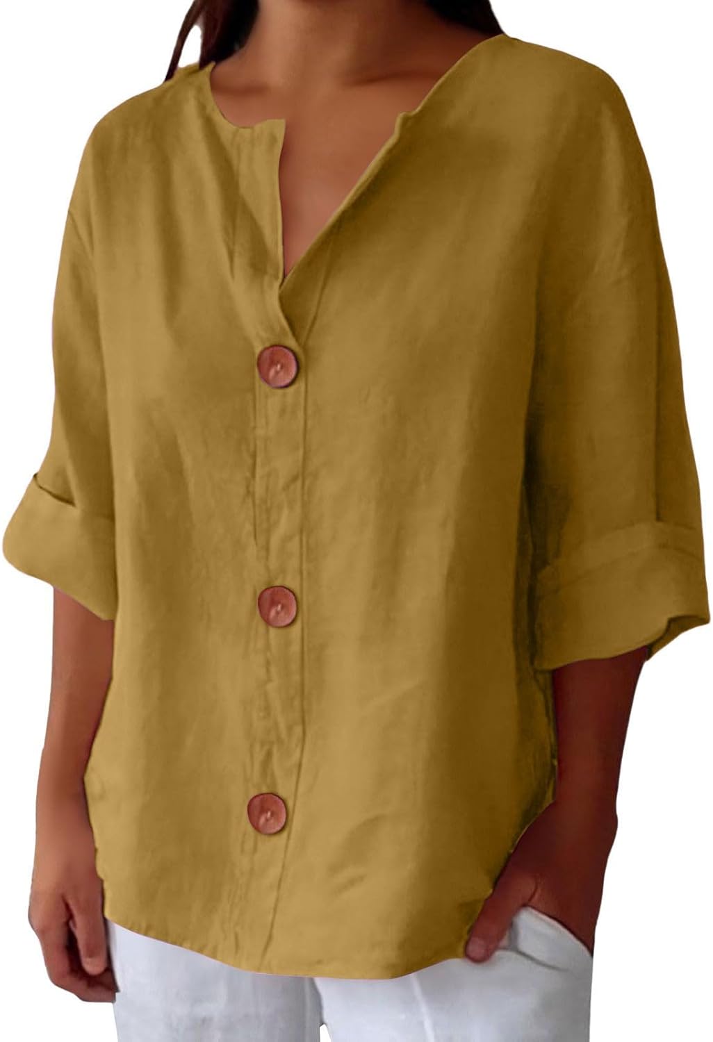 Josephine | Women's V-Neck Roll-Up Sleeve Blouse