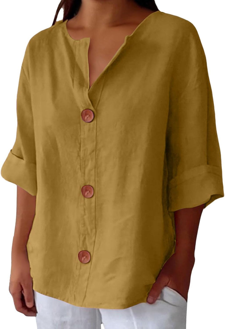 Josephine | Women's V-Neck Roll-Up Sleeve Blouse