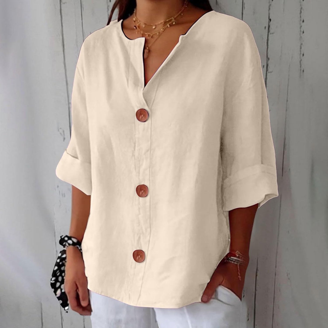Josephine | Women's V-Neck Roll-Up Sleeve Blouse