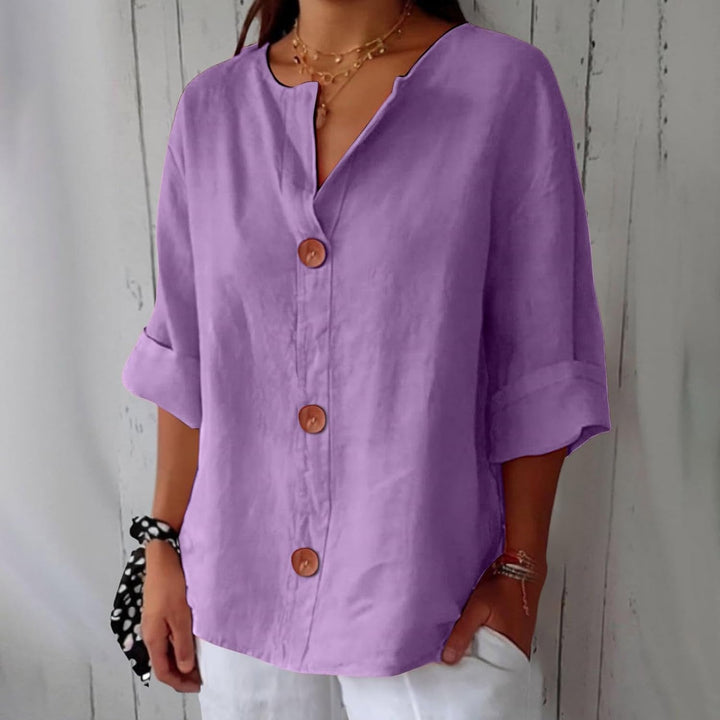 Josephine | Women's V-Neck Roll-Up Sleeve Blouse