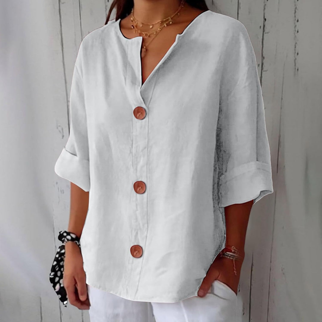 Josephine | Women's V-Neck Roll-Up Sleeve Blouse