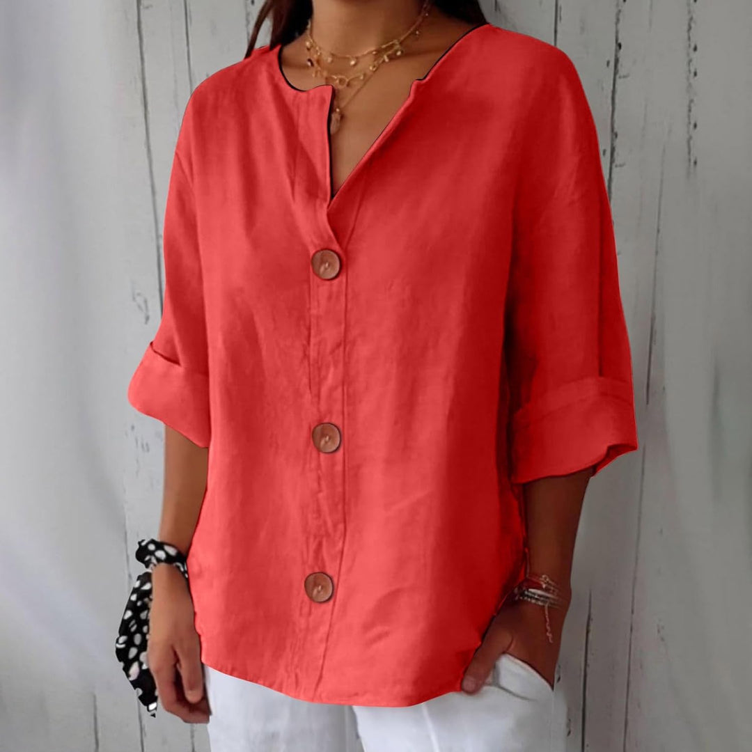 Josephine | Women's V-Neck Roll-Up Sleeve Blouse