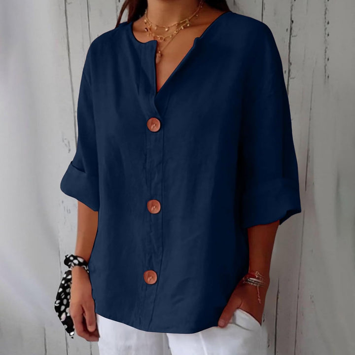 Josephine | Women's V-Neck Roll-Up Sleeve Blouse